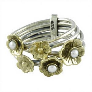 Bague de fiançailles et de mariage en argent sterling 925 avec sertissage clos de perle naturelle - Product Image 1