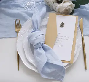 天蓝色餐巾婚宴装饰布皱纹棉麻混纺布餐巾平纹柔软鸡尾酒餐巾