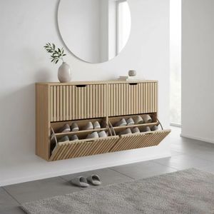 Meuble à <span class=keywords><strong>chaussures</strong></span> autoportant moderne en bois, <span class=keywords><strong>empilable</strong></span>, couleur naturelle, design ouvert, pour entrée et salon - Product Image 2