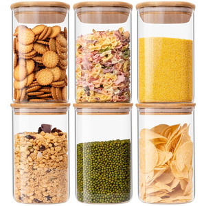 Modern Design Wide Glass Food Storage Container with Wooden Lid and Spoon 250ml Capacity Party Wholesale Set for Kitchen Use - Product Image 1
