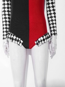 Body de mujer con estampado de tablero de ajedrez, disfraz de arlequín, cuello halter, ribete con volantes, bicolor, para artista de circo, espectáculo escénico, personalizado - Product Image 5