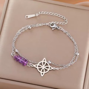 Lila Kristall Hexenknoten Charm Armband Damen Edelstahl Doppelschichtige Perlenkette Amulett Hexerei Schmuck Geschenk - Product Image 2