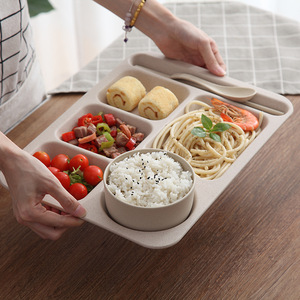 Assiettes divisées 6 compartiments assiettes en paille de blé ensembles d'assiettes à dîner en plastique pour adultes plateaux à déjeuner scolaire - Product Image 2