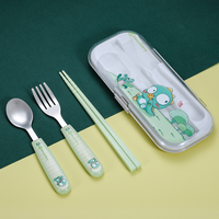 Ensemble de baguettes cuillère et fourchette rose dessin animé couverts portables pour enfants ensemble d'ustensiles avec étui Cubiertos Para Ninos