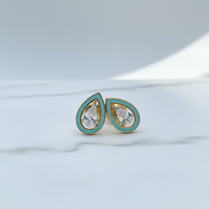 Joyería Minimalista y Elegante para Mujer, Aretes de Diamantes en Forma de Lágrima con Borde de Esmalte Azul, para Uso Diario - Product Image 3
