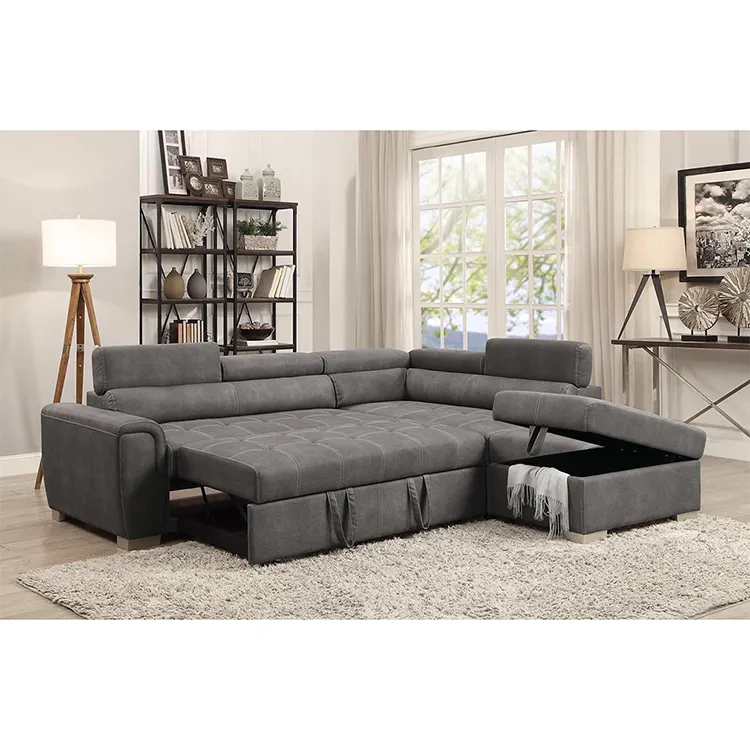 Frank furniture best selling trustworthy corner foldable air leather suede sleeper sectional sofa bed