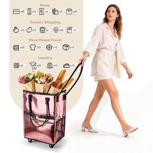 Chariot de courses pliable robuste vert, pratique pour les courses en extérieur, chariots de supermarché pliables, emballables, portables, en plastique - Product Image 5