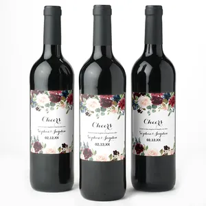 Kustom berkilau Logo pribadi desain gulungan dicetak kertas bertekstur anggur merah koktail kaca stoples Label stiker untuk botol anggur