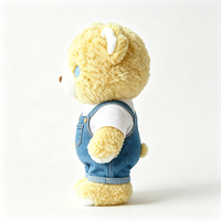Boneka Beruang Kuning Keriting Custom dengan Overall Denim yang Dapat Dilepas, Mata Biru Lucu, Boneka Beruang Isi Dakron Lembut, Boneka Hewan Beruang Plush