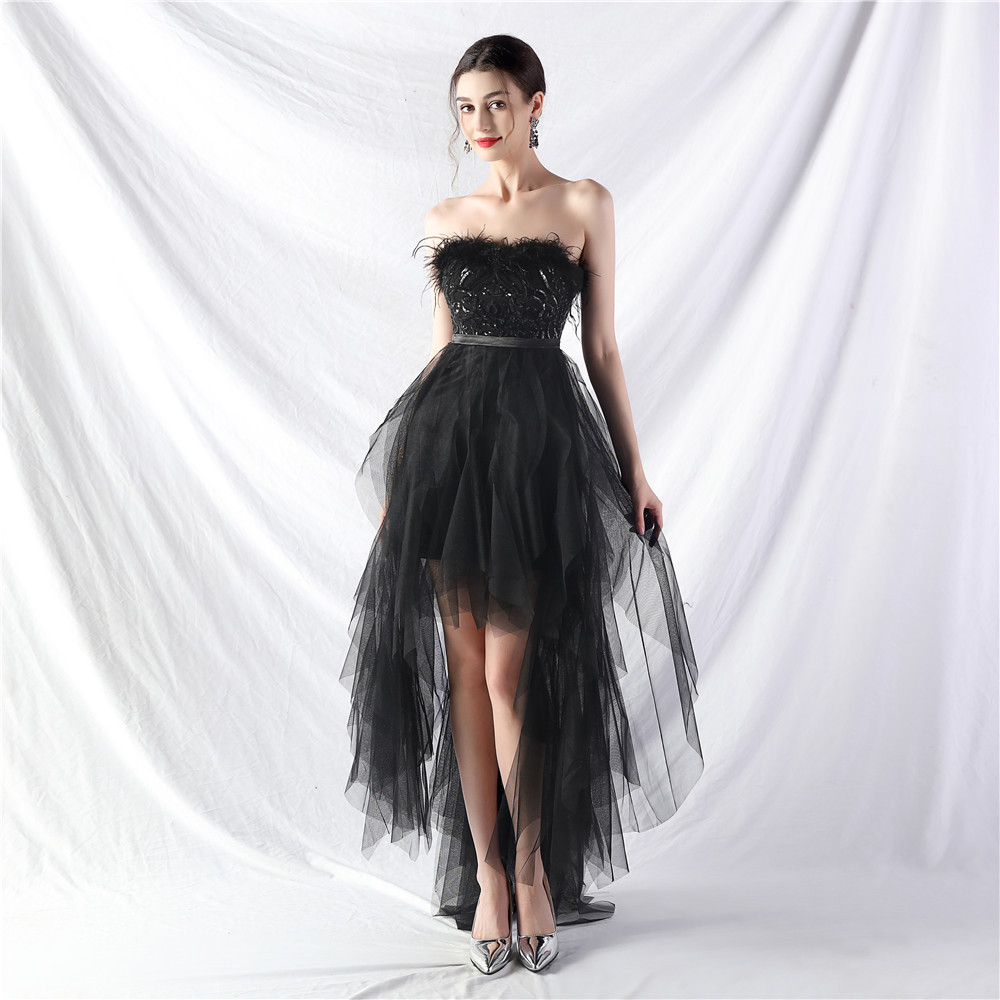 evening dress short front long back Rose Gold Sequins Mermaid Deep V-Neck Formal Dress