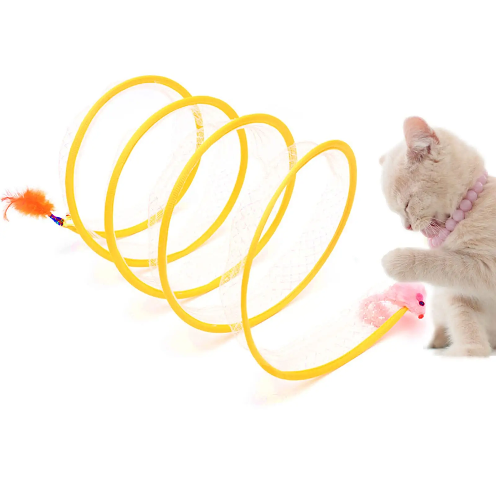 Petdom Exercise Cat Play Tunnel with Interactive Toy for Kitty Kitten Folded Cat Tunnel Spring Cat Tubes and Tunnels Collapsible
