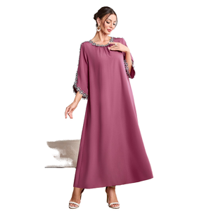 Vestido Abaya Largo Antiestático con Bordado Floral Vintage, Musulmán, de Oriente Medio, de Poliéster, Transpirable, Étnico, de Verano, Estilo Dubái - Product Image 2
