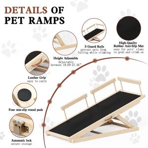 Escalón para Perros de Madera con Tapete de Goma Antideslizante y Barandillas Laterales de Seguridad para Mascotas Pequeñas, Medianas y Grandes - Product Image 4