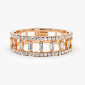 Anello da Donna F442 in Oro Massiccio 18K con Diamanti Taglio Baguette Colore G Naturale Classico per Matrimonio - Product Image 4