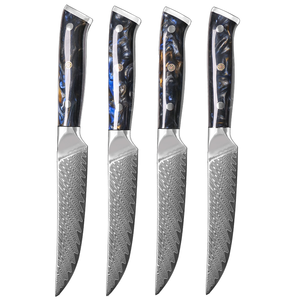 Couteau à steak en acier au carbone Damas VG10 de 5 pouces, 67 couches, design oriental traditionnel, manche en résine noire, écologique, pour trancher - Product Image 1
