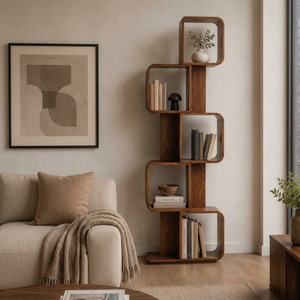 Mustofa <b>Solid</b> <b>Wood</b> Minimalist 5-Shelf Freestanding Handmade Durable Bookshelf Display Rack Open Shelves Living Room Home Office - Product Image 1