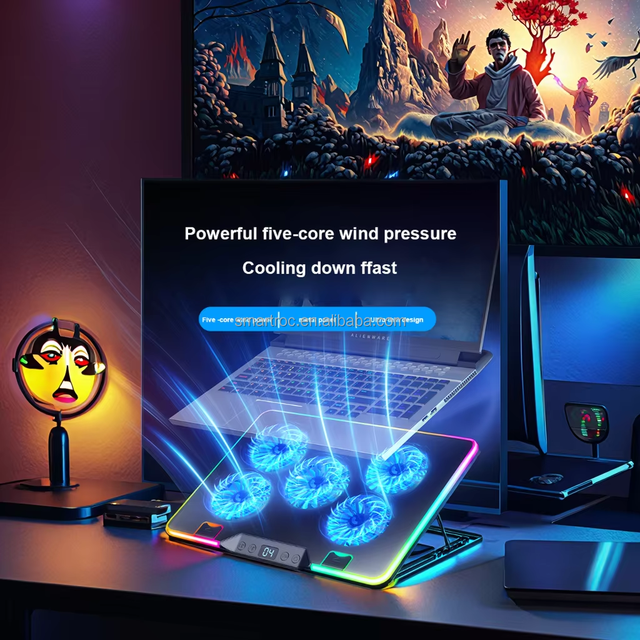RGB Lighting Double Fan Folding Laptop Cooler Stand USB 15.6 Inch ABS Material Cooling Pads Gaming in Stock Dahang Brand