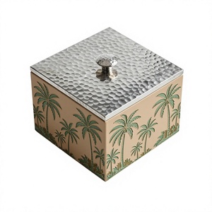 Caja de Acero Inoxidable Esmaltada Verde Menta con Diseño Floral para Dátiles, Tarro Decorativo para Servir Bocadillos, Contenedor de Dulces con Tapa para Regalos de Ramadán - Product Image 1