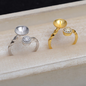 Wenchi S925 Silver Adjustable Finger Ring 10-12 Pearl Accessory Empty Holder 16972 Jewelry Findings <b>Concealer</b> Opening Size 6mm - Product Image 2