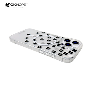Okhope เคสโทรศัพท์แม่เหล็กลายดอกโคลเวอร์โชคดี IMD พร้อมจุดคริสตัลฝาปิดแบบกดสำหรับ iPhone 15 PRO MAX - Product Image 4