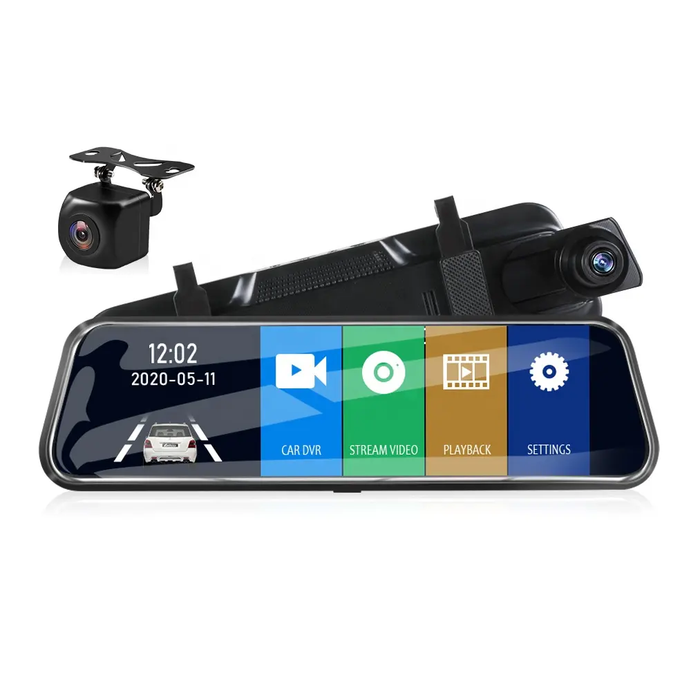 Streaming Auto Black Box Dashcam 2.5d Gebogen Spiegel Auto Video Dvr Recorder Achteruitkijkcamera Hot Selling Groothandel 10 Inch 1080P