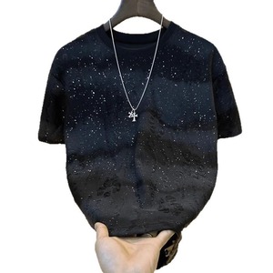 T-shirt <span class=keywords><strong>Vintage</strong></span> da uomo all'ingrosso con paillettes a collo aperto <span class=keywords><strong>Top</strong></span> con taglio retrò e traspirante a maniche corte in tessuto a maglia t-shirt - Product Image 4