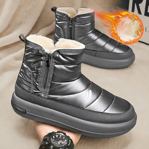 Bottes d'hiver pour hommes, hauteur cheville, bout rond, doublure en fourrure, chaudes, antidérapantes, semelle extérieure en caoutchouc, semelle intermédiaire en EVA, tige synthétique - Product Image 1
