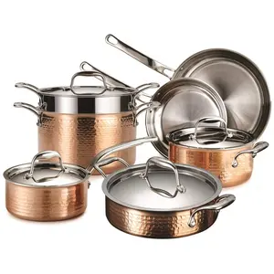 OEM nhà máy lõi đồng đồ nấu nướng cảm ứng đồ nấu nướng 10 cái 5-Layer Copper Cookware Set