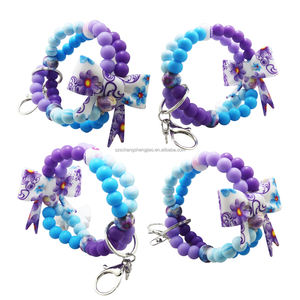 Portachiavi Braccialetto con Fiore Margherita 3D e Grande Fiocco Intrecciato, Design Primaverile, Stampa UV su Gomma per Bambini - Product Image 1