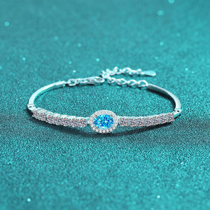 1ct Taille Ovale 2.4ct Bleu Moissanite Diamant S925 Sterling Silver Fine Jewelry Bracelet Plaqué Rhodium Femmes Fiançailles - Product Image 4
