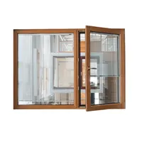 Ventana deslizante con marco de madera revestida de aluminio, doble acristalado, con persiana integrada