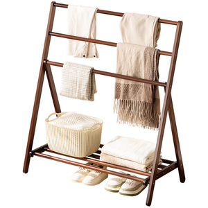 Minimalist style solid wood clothes rack, floor-standing <b>bedroom</b> clothes rack, simple standing clothes rack with storage <b>shelf</b>, - Product Image 2