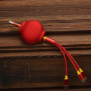 Câble de données rétractable 3-en-1 Type-C Micro USB en nylon rouge pour téléphone portable avec conception extensible - Product Image 3