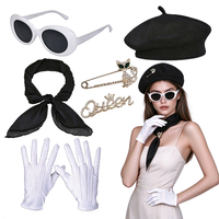 Meilleures ventes : Kit béret français multicolore, lunettes de soleil ovales, écharpe en mousseline, gants blancs, broche pour femme, style rétro parisien, fête, cosplay