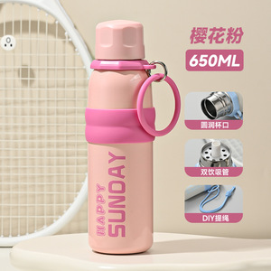 Nuovissima Borraccia Termica Sportiva da 650ml Happy Sunday per Donne, Fitness all'Aperto, Studenti, in Acciaio Inossidabile, Isolata per Corsa - Product Image 4
