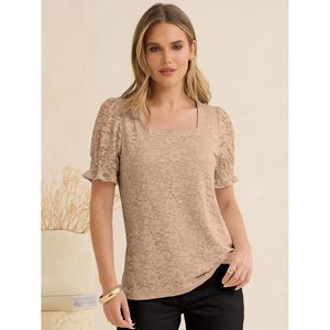 Women's Lace Square Neck <b>Blouse</b> Puff Sleeve Soft Top Elegant Vintage Sheer Layer Work Casual Spring Summer Fashion - Product Image 3