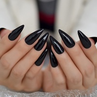 Dièse noir Conçu Faux Ongles Medium Adulte Foncé Brillant Ongles Artificiels Conseils Acrylique Pleine Courbe Pratique Faux Ongles