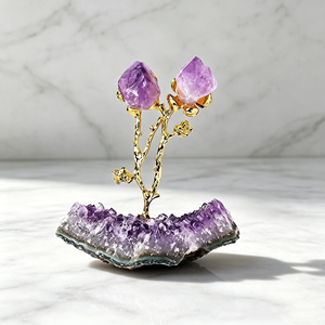 Basi in Agata Naturale all'Ingrosso, Cluster di Ametista, Pietre Curative a Forma di Fiore, Regali di Nozze, Decorazioni per la Casa - Product Image 2