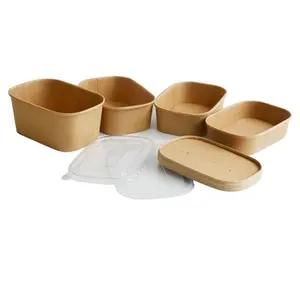 Factory wholesale Biodegradable Brown/White Kraft Customized Disposable Paper Square Salad Bowl Rectangular box