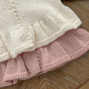 Cardigan en coton à col rond pour fille, coupe évasée, tricoté, pour bébé, <span class=keywords><strong>printemps</strong></span>-automne - Product Image 6