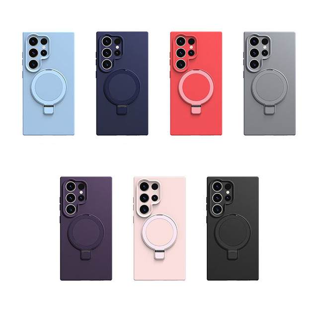 Skin Feel Phone Cover with Magnetic Stand Soft Liquid Silicone Mobile Phone Cases for Samsung Galaxy S24 S23 Plus Ultra