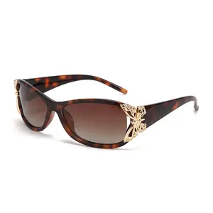2024 роскошные солнцезащитные очки Y2K Поляризованные 3D солнцезащитные очки с бабочкой Овальные Солнцезащитные очки с леопардовым принтом в стиле ретро UV400 женские модные очки