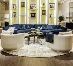 Роскошный дизайн, набор диванов для гостиной, высококачественный итальянский современный дизайн, синий бархатный диван