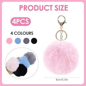 Ensemble de 8 porte-clés pompons doux et moelleux en fausse fourrure, boules en peluche colorées pour sacs de femmes et filles, accessoires décoratifs, lot de porte-clés - Product Image 2