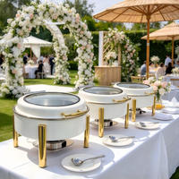 Ensemble de réchauds de buffet hydrauliques en acier inoxydable blanc et or 6L pour équipement de restauration et traiteur
