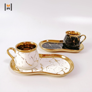 Set da tè turco in ceramica <span class=keywords><strong>tazza</strong></span> e piattino in porcellana con manico dorato Set di tazze da caffè per dessert espresso all'ingrosso - Product Image 3