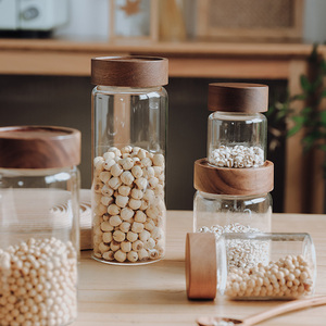 Home Kitchen <strong>Storage</strong> <strong>Bottles</strong> <strong>Jar</strong> Thread Wood Lid Sealed Food Container Tea Coffee Beans Grains Candy Glass <strong>Jars</strong> - Product Image 3