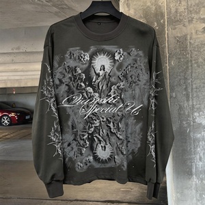 Luxury Vintage Screen Print Long Sleeve Oversized 100% Cotton Unisex Washed Breathable T-Shirts Custom Graphic Boxy Thermals - Product Image 1