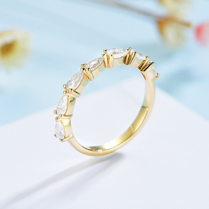 Anillos de Oro Amarillo de 10K, 14K y 18K con Piedras Preciosas para Mujer, Personalizados con Moissanita en Forma de Gota de Agua, Solitario, Eternidad, Banda Completa para Compromiso - Product Image 4