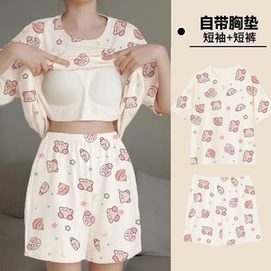 ชุดนอนผู้หญิง 2 ชิ้น ลายการ์ตูน ปี 2026 เสื้อยืดแขนสั้นพร้อมบราและกางเกงขาสั้นแบบมีฟองน้ำ ชุดนอนฤดูร้อนเนื้อผ้าบาง - Product Image 6